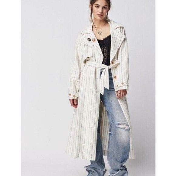 Free People x We The Free Melia Mac Linen Duster Trench Coat NWOT - Picture 1 of 11